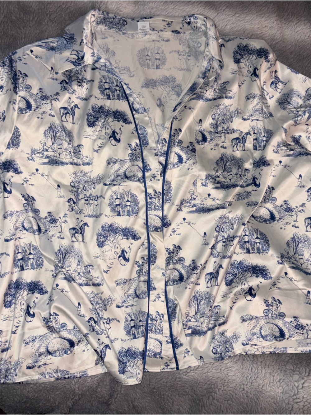 Parade Blue and White Toile Satin Pajama Top